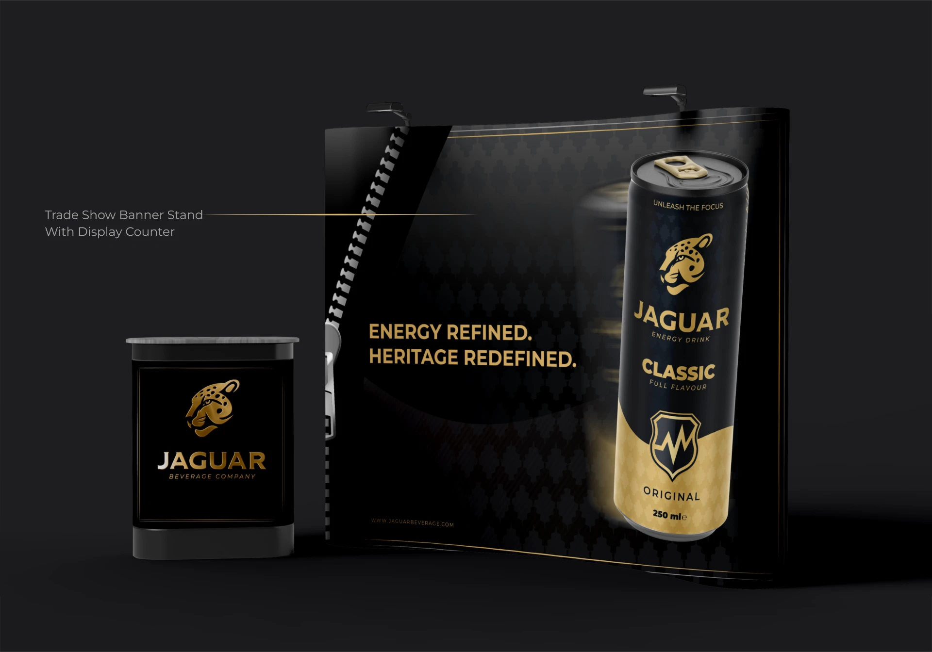 Jaguar trade booth applying the identity system in space