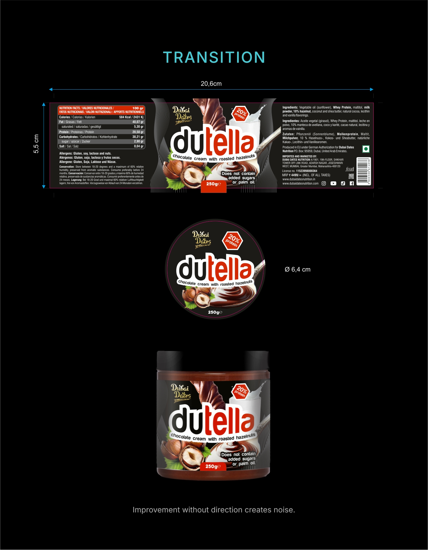 Intermediate Dubai Dates Dutella packaging during system refinement.