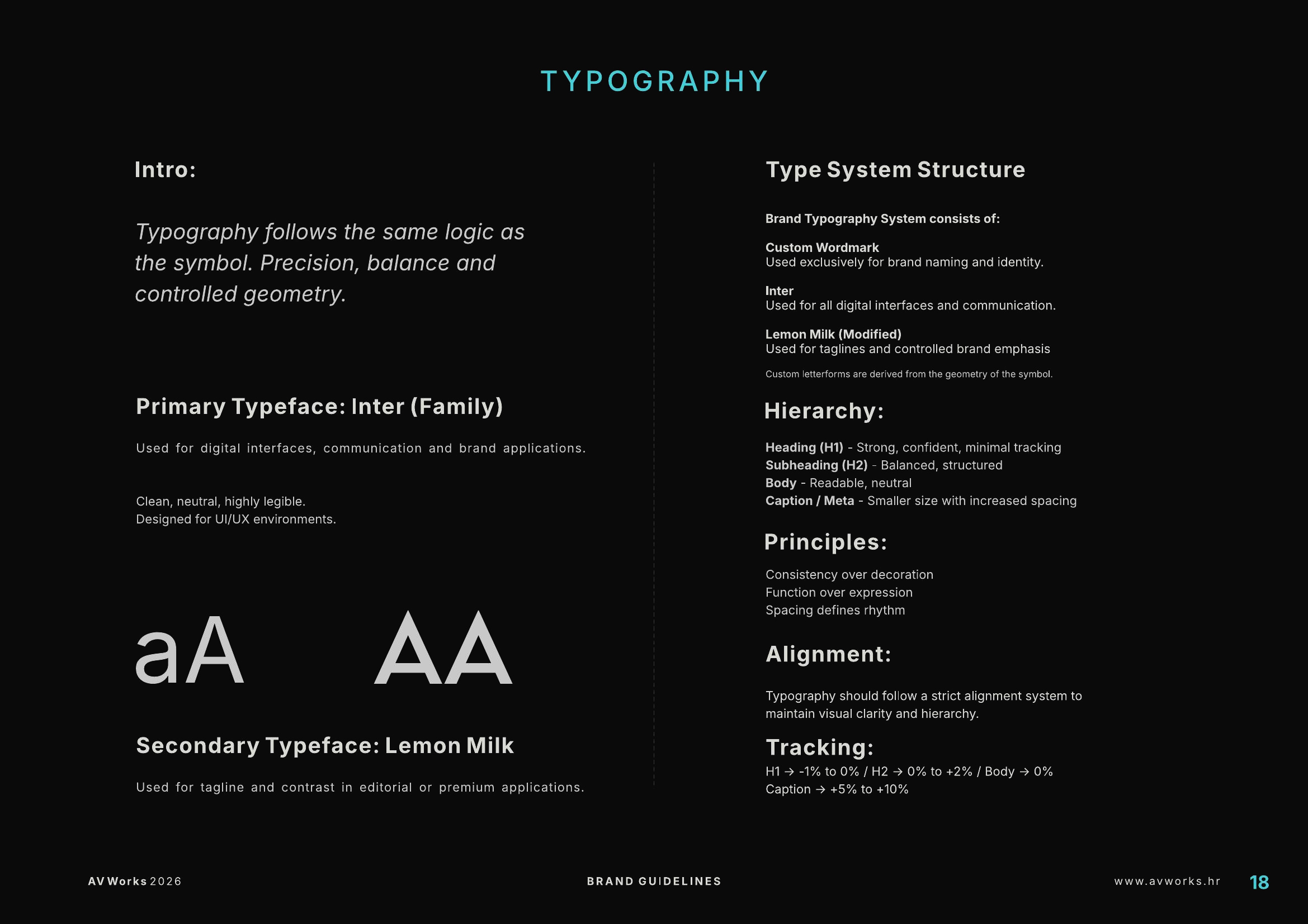 AV WORKS typography system and hierarchy.